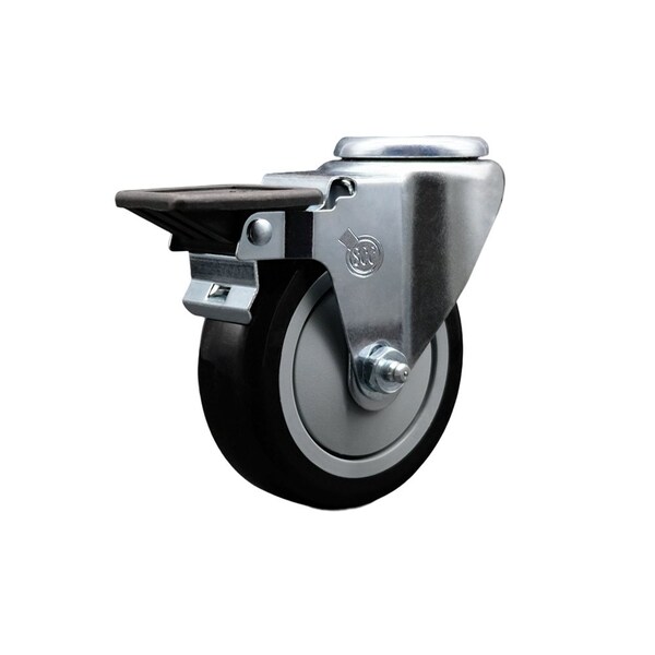 4'' Black Poly Wheel Swivel Bolt Hole Caster with Posi Lock Brake